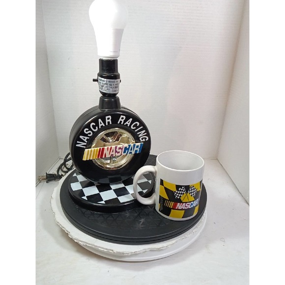 VINTAGE 1998 NASCAR Racing Lamp Tire Desk Lamp, and NASCAR Mug. No Lamp Shade - Picture 1 of 16
